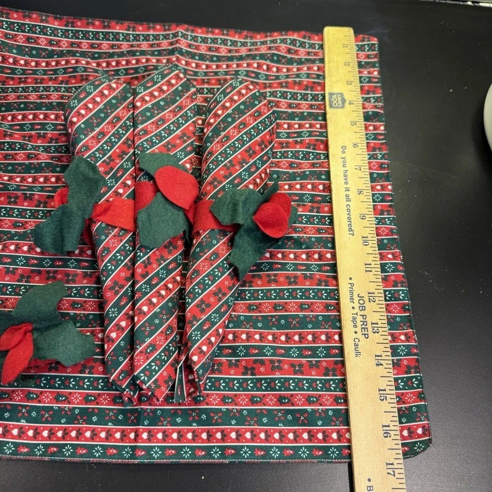 Christmas Poinsettia Cloth Napkins Set Of 4 Holiday Table Decor Handmade Striped